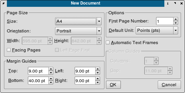 New document dialog in Scribus 1.2.2