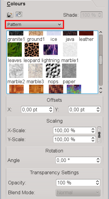 "Patterns in the Colors tab of the Properties Palette"