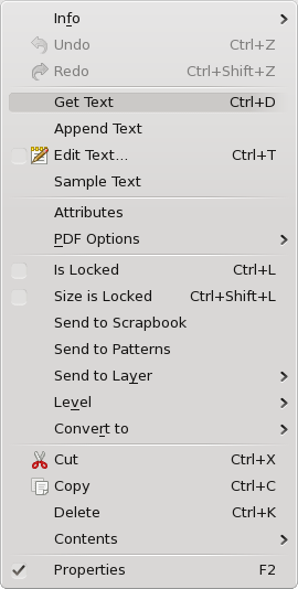 "Text frame Context menu"