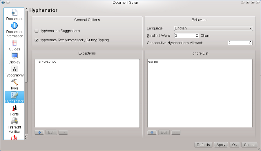 "Hyphenator Settings Dialog"