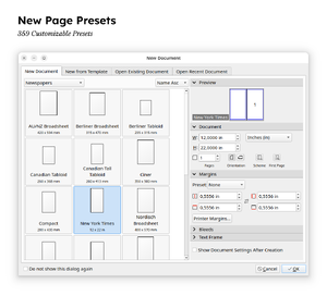 Scribus 1.7.0 page presets