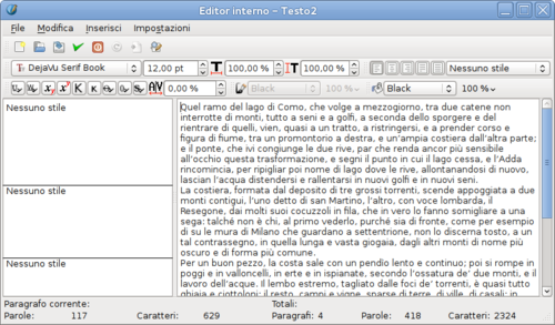 L'editor interno nella versione 1.4.x - fare clic per ingrandire